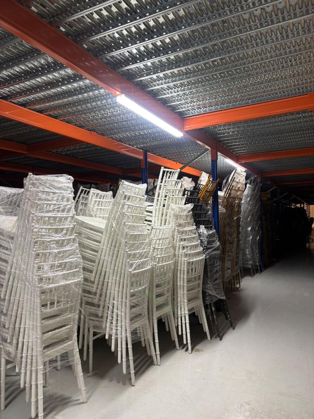 Event furniture storage on racking